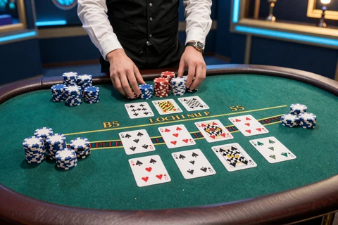 Live Blackjack Tisch mit Karten und Chips im Betsson Live Casino